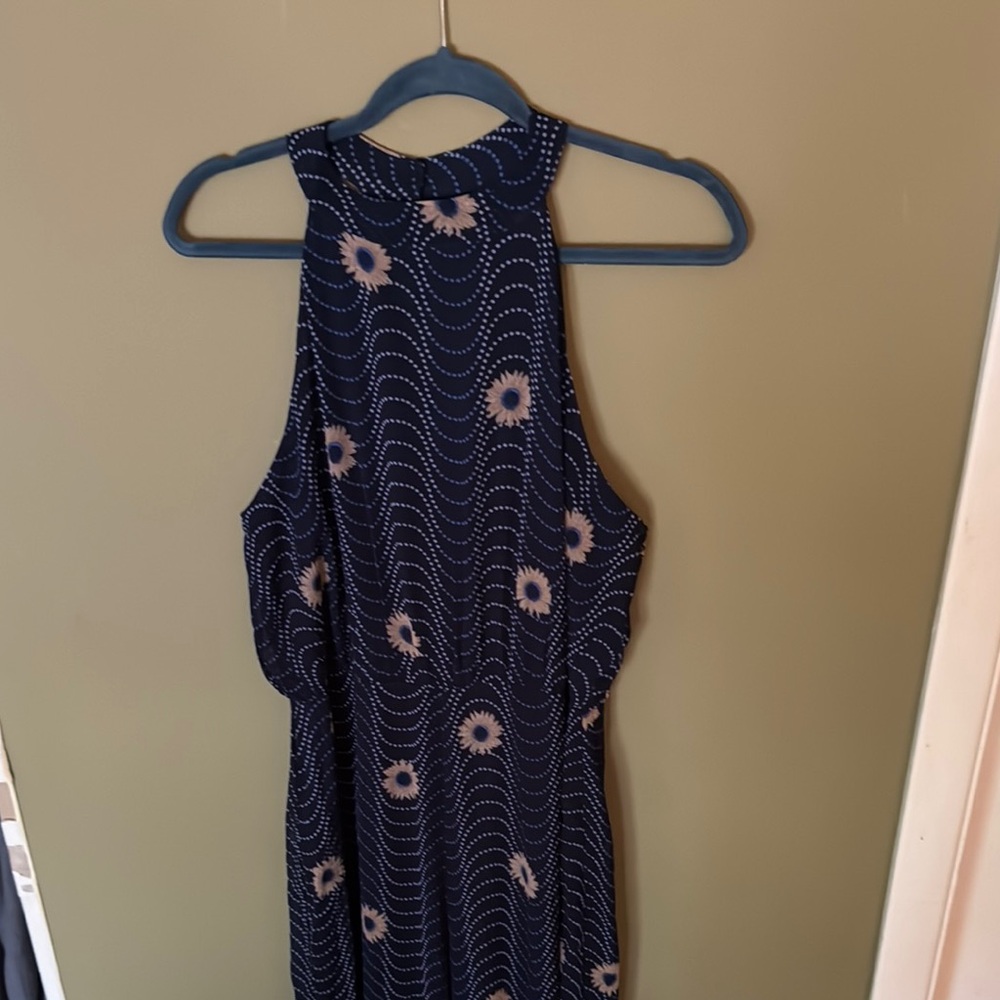 Versona Blue and Cream Embellished Wide Leg Jumpsuit